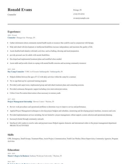 Counselor Resume