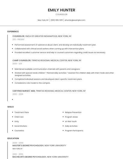 Counselor Resume
