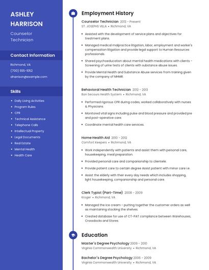 Counselor Technician Resume