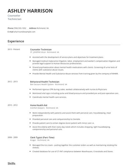 Counselor Technician Resume