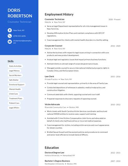 Counselor Technician Resume