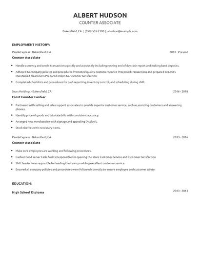 Counter Associate Resume