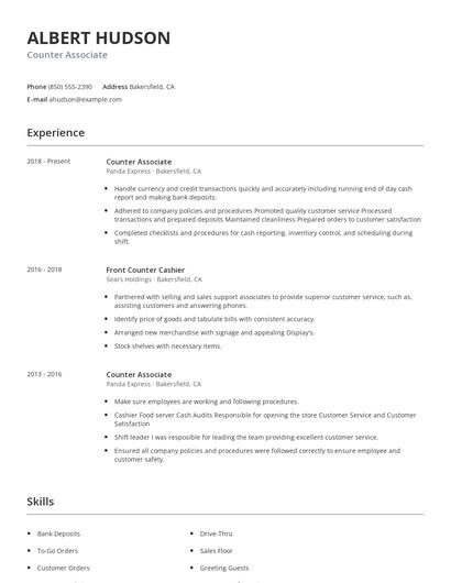 Counter Associate Resume