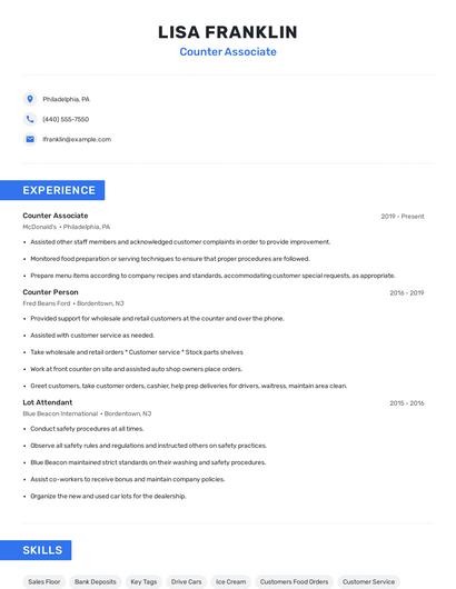 Counter Associate Resume
