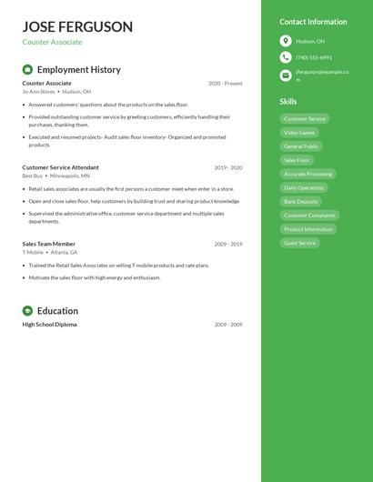 Counter Associate Resume