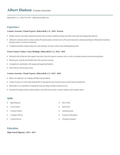 Counter Associate Resume
