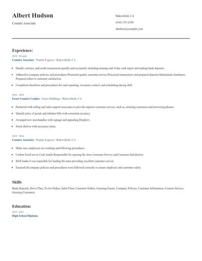 Counter Associate Resume