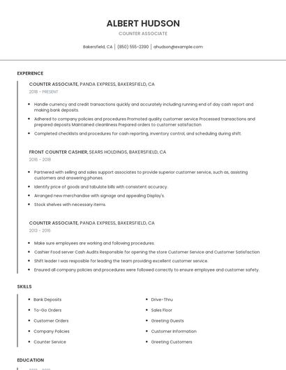 Counter Associate Resume