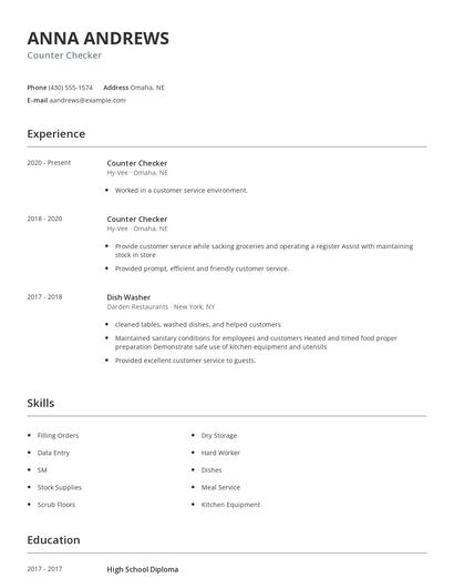 Counter Checker Resume