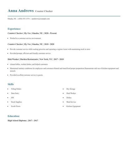 Counter Checker Resume