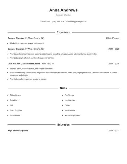 Counter Checker Resume