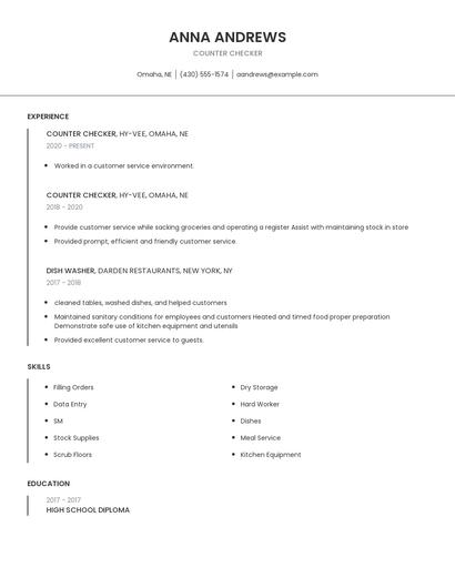 Counter Checker Resume