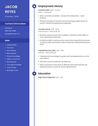 Counter Clerk Resume