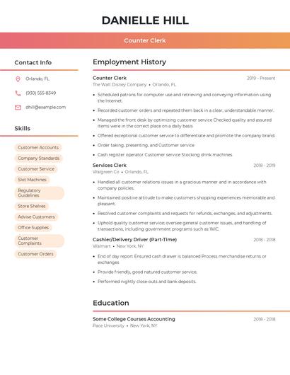 Counter Clerk Resume
