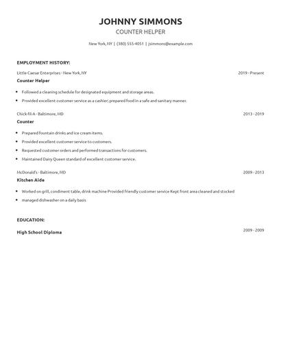 Counter Helper Resume