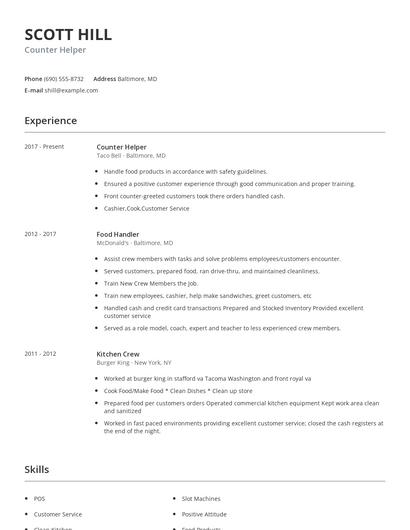 Counter Helper Resume
