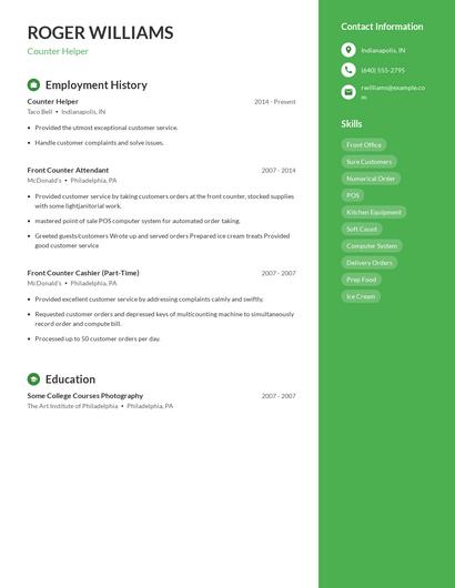Counter Helper Resume