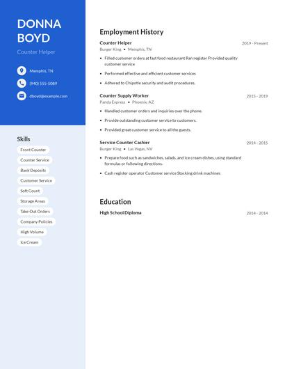 Counter Helper Resume