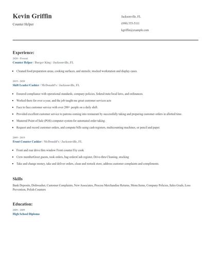 Counter Helper Resume