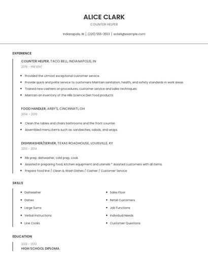 Counter Helper Resume