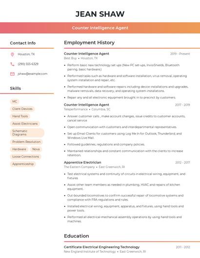 Counter Intelligence Agent Resume