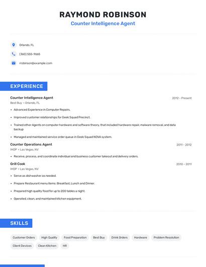 Counter Intelligence Agent Resume