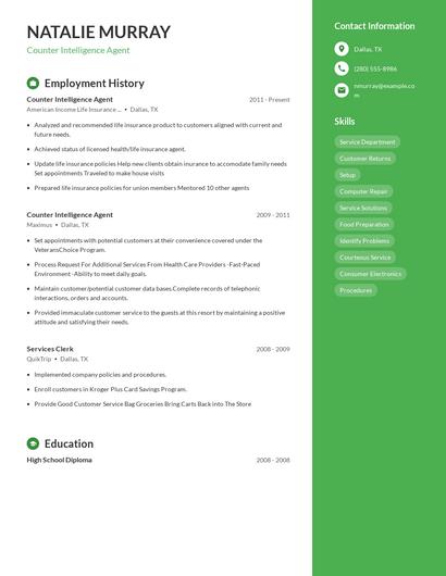 Counter Intelligence Agent Resume