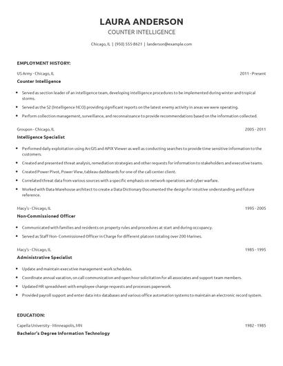 Counter Intelligence Resume