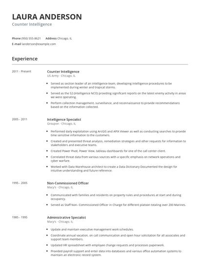 Counter Intelligence Resume