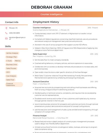Counter Intelligence Resume