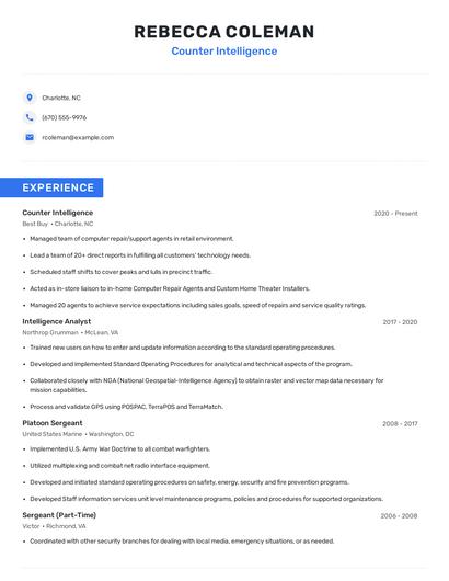 Counter Intelligence Resume