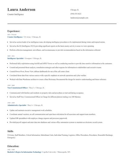 Counter Intelligence Resume