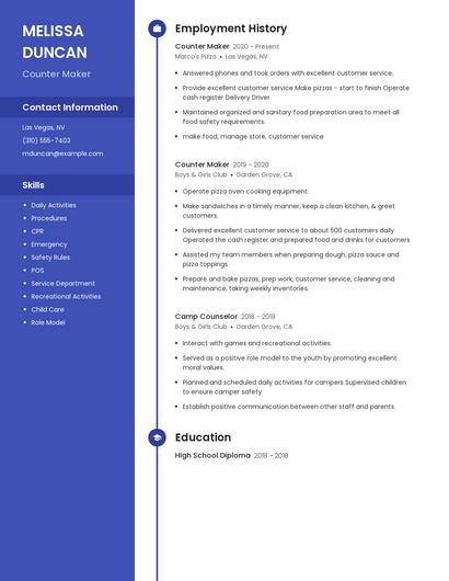 Counter Maker Resume