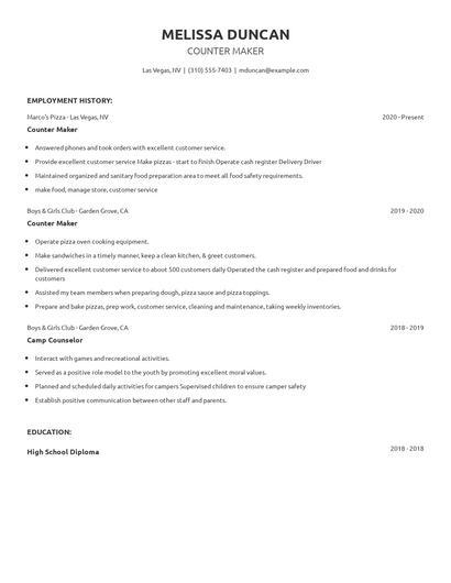 Counter Maker Resume