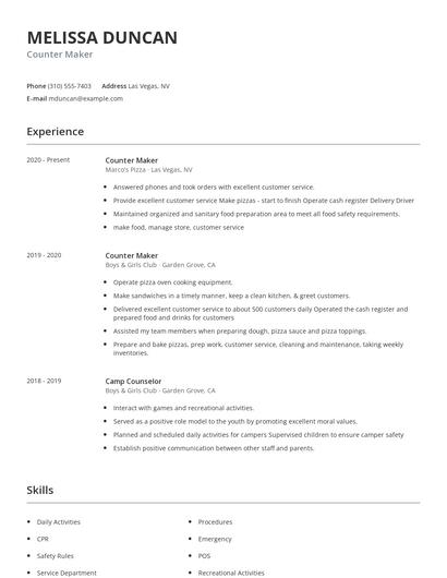 Counter Maker Resume