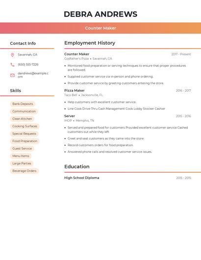 Counter Maker Resume