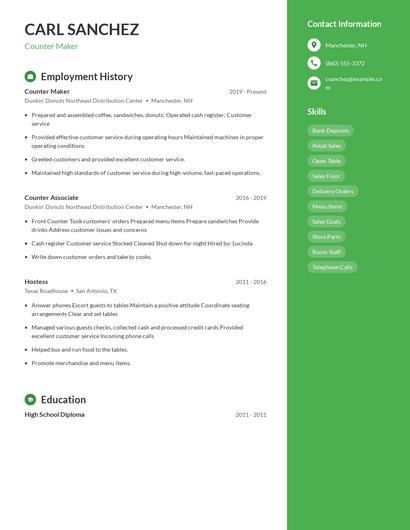 Counter Maker Resume