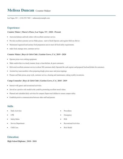 Counter Maker Resume