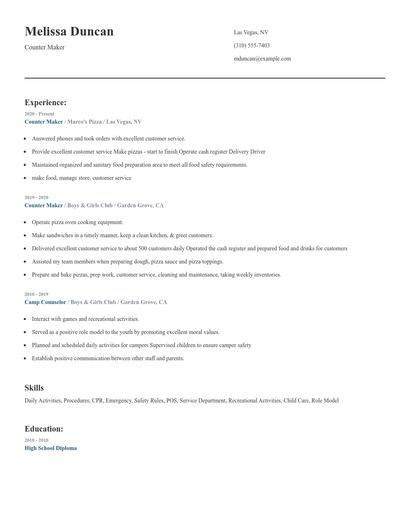 Counter Maker Resume