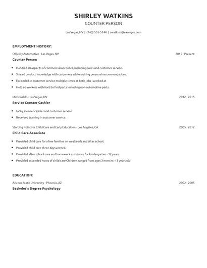 Counter Person Resume