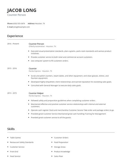 Counter Person Resume