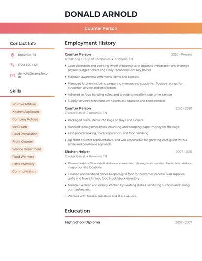 Counter Person Resume