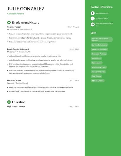 Counter Person Resume