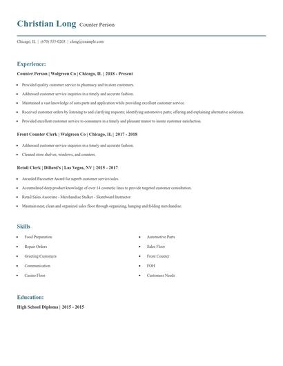Counter Person Resume