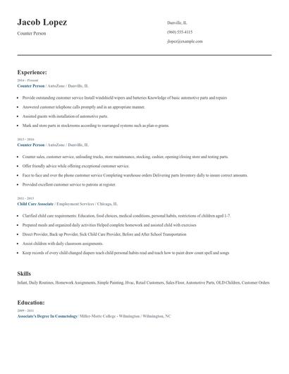 Counter Person Resume