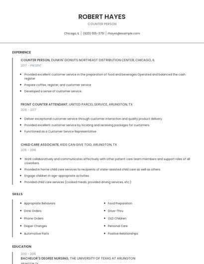Counter Person Resume