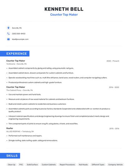 Counter Top Maker Resume