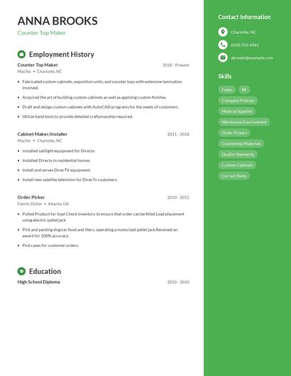Counter Top Maker Resume