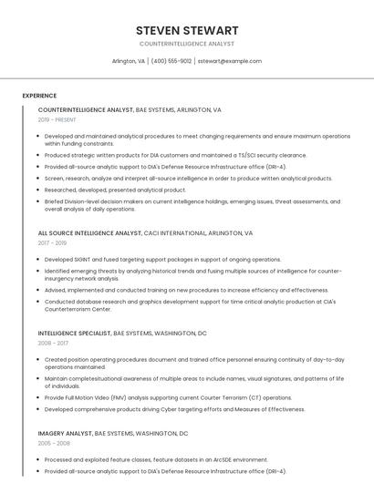 Counterintelligence Analyst Resume
