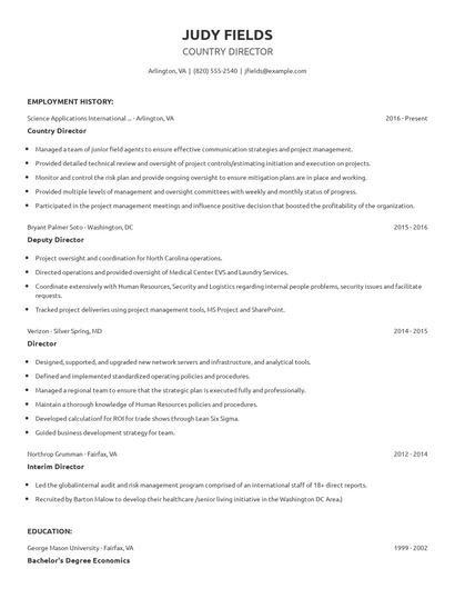 Country Director Resume